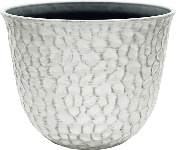 12 Inch Hammered Round Planter White – 12 per case
