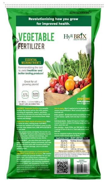 HyrBRIX® Vegetable Fertilizer 45 lb Bag - 40 per pallet