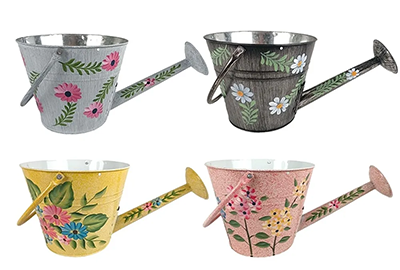 Watering Can Planter with Handle Handpainted Floral, 10 inch - 12 per case