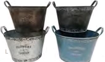 11 Inch Metal "Flowers & Garden" Pot - 12 per case